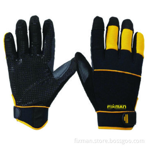 Working Safety Mechanics' Gloves with Hook-and-Loop Closure Elastic Cuff/Synthetic Leather Fingertip